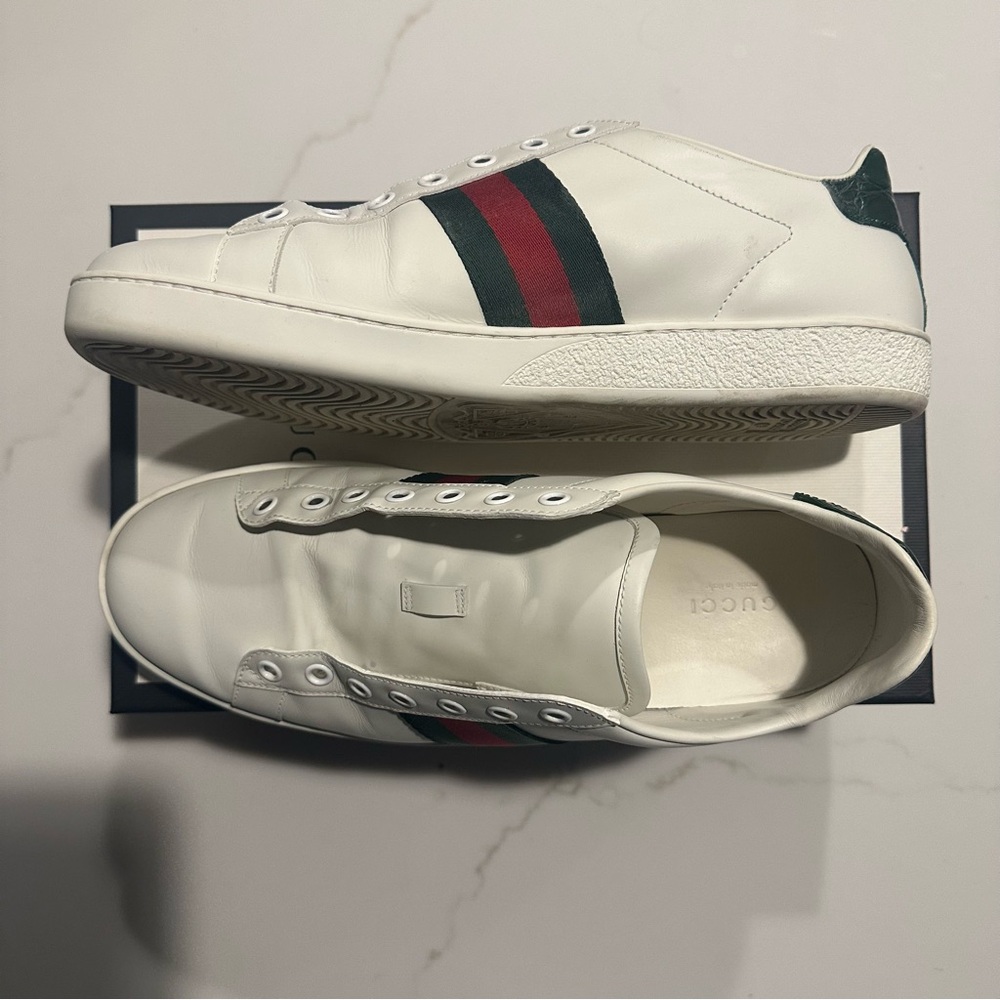 Gucci Womens White - Ace Striped Panelled Leather Sneakers 39 - Picture 3 of 10